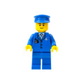 Minifigure Airport - Blue 3 Button Jacket and Tie, Blue Hat, Blue Legs, Black Eyebrows, air046a